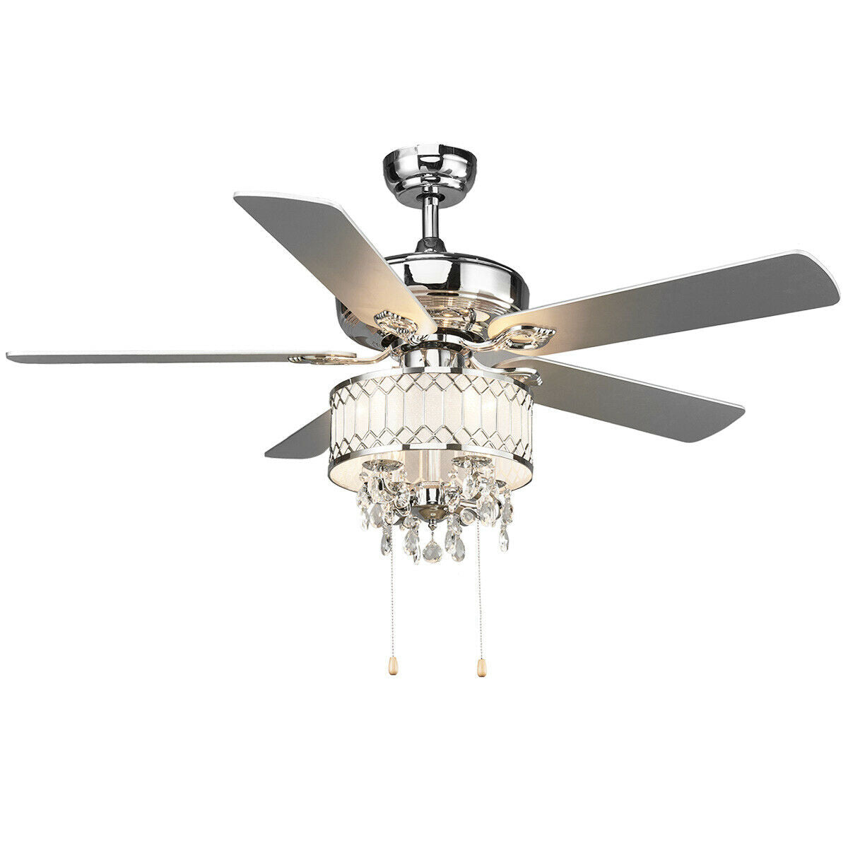 52 Inch Crystal Ceiling Fan Lamp w/ 5 Reversible Blades-SilverÂ