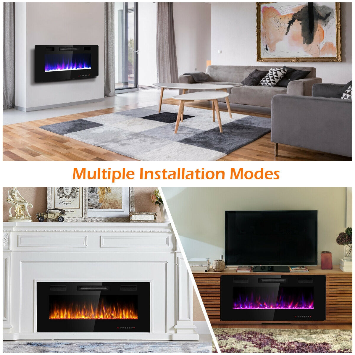 42 Inch Recessed Ultra Thin Electric Fireplace with TimerÂ