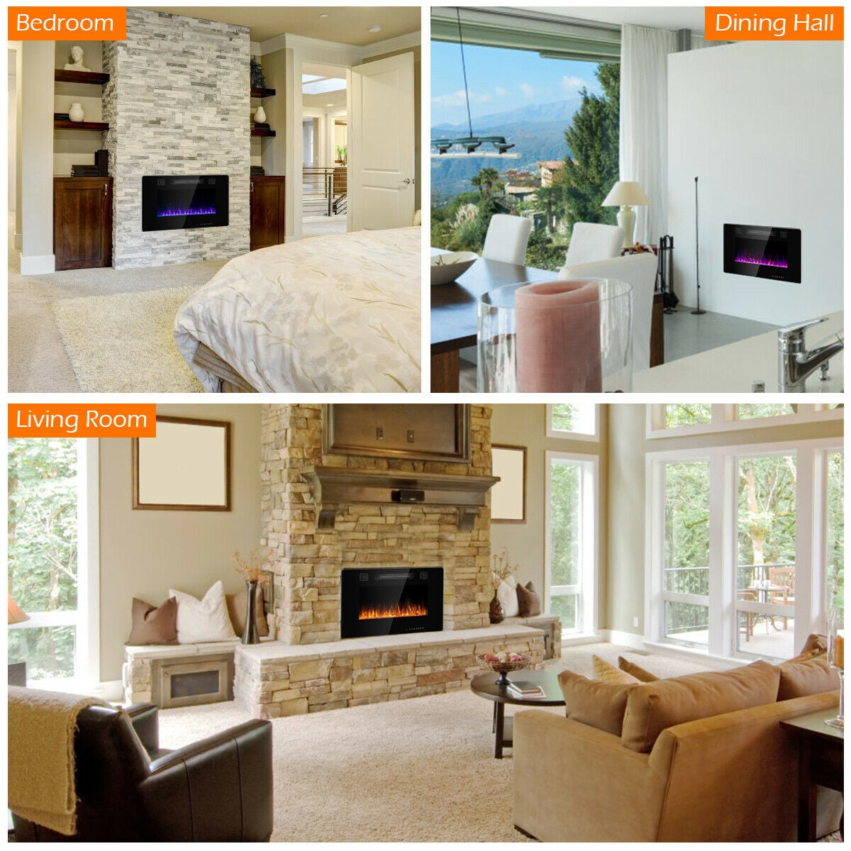 30-Inch Recessed Ultra Thin Electric Fireplace Heater with Glass AppearanceÂ