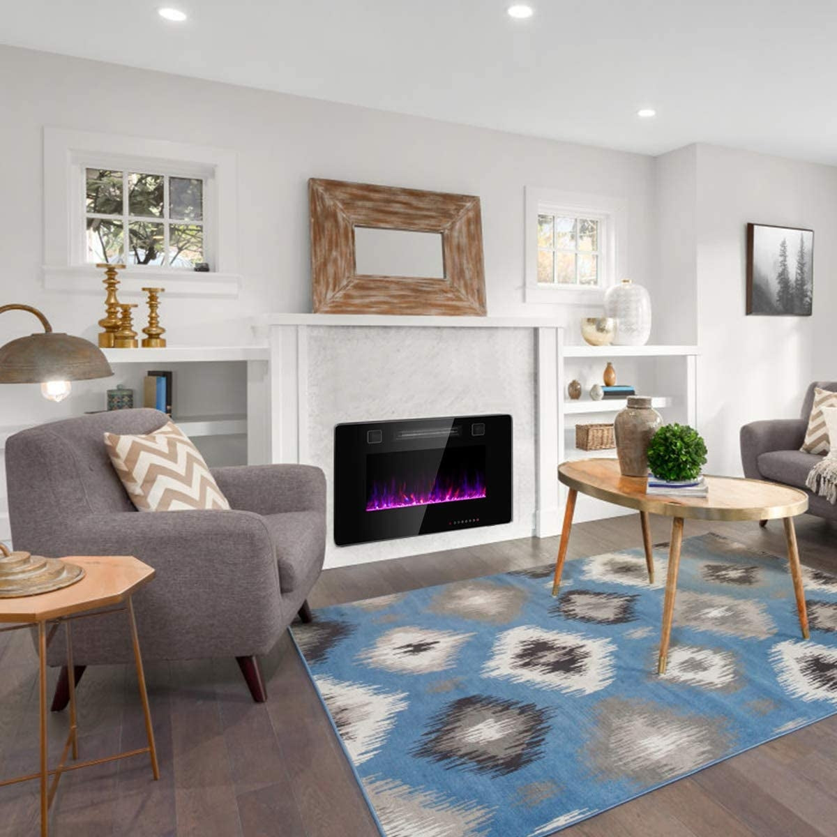 30-Inch Recessed Ultra Thin Electric Fireplace Heater with Glass AppearanceÂ