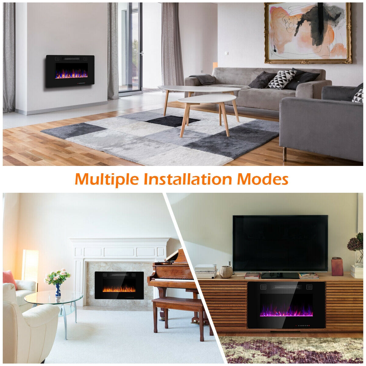 30-Inch Recessed Ultra Thin Electric Fireplace Heater with Glass AppearanceÂ