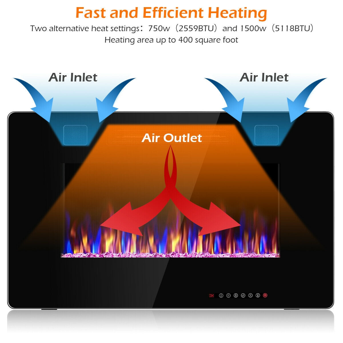 30-Inch Recessed Ultra Thin Electric Fireplace Heater with Glass AppearanceÂ