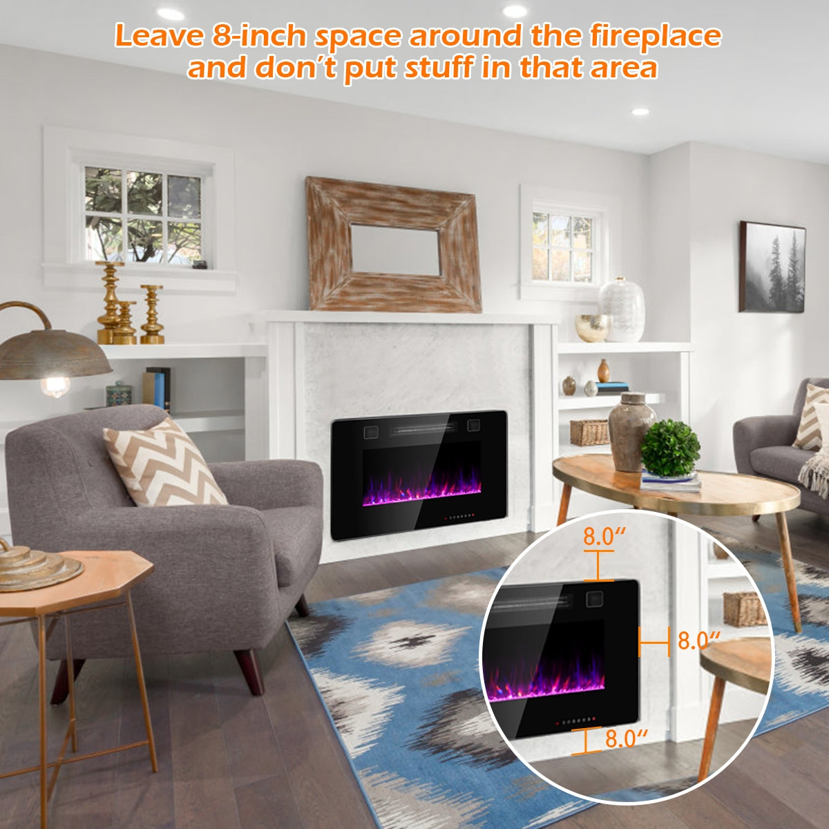 30-Inch Recessed Ultra Thin Electric Fireplace Heater with Glass AppearanceÂ