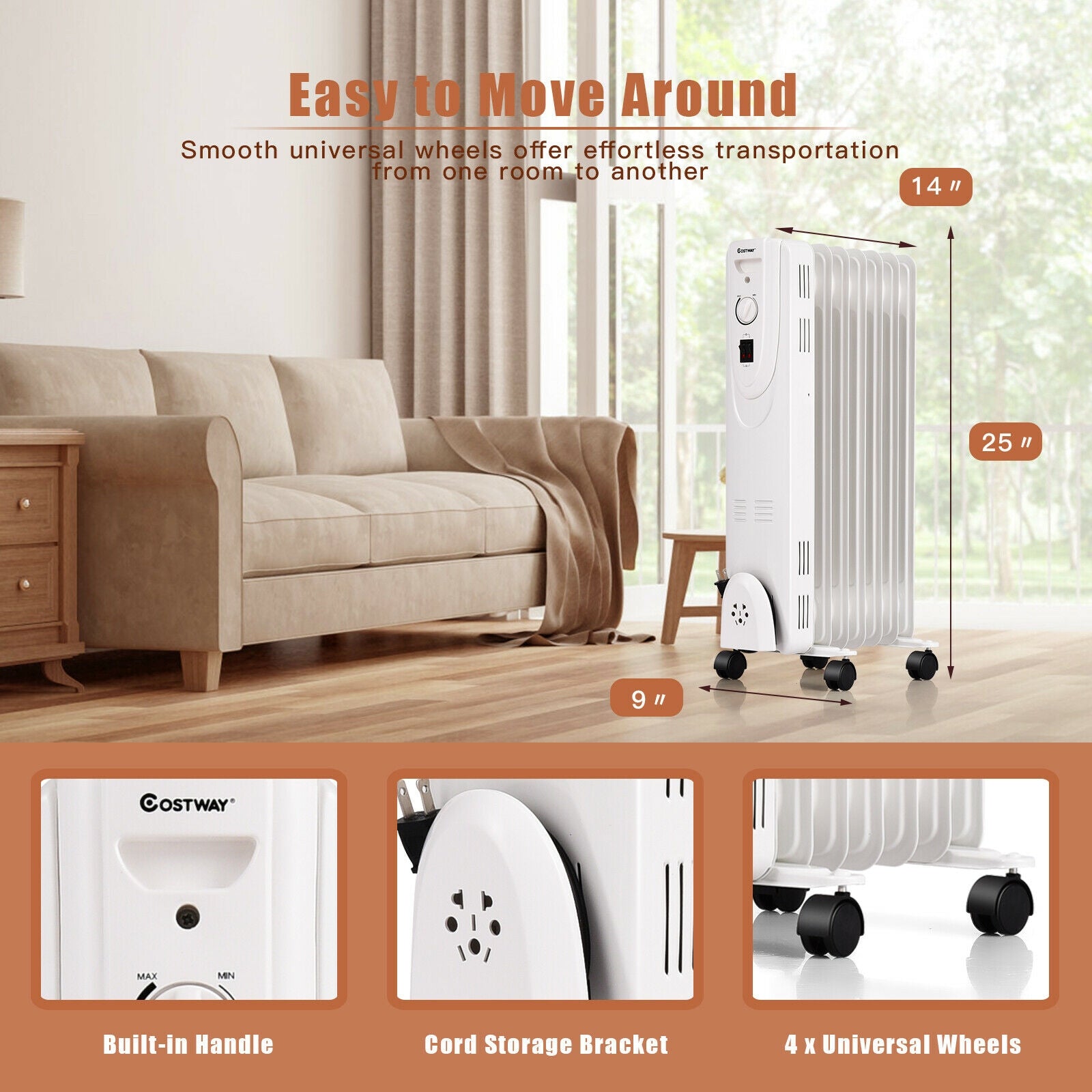 1500W Oil Filled Radiator Heater with Dual Safe ProtectionsÂ