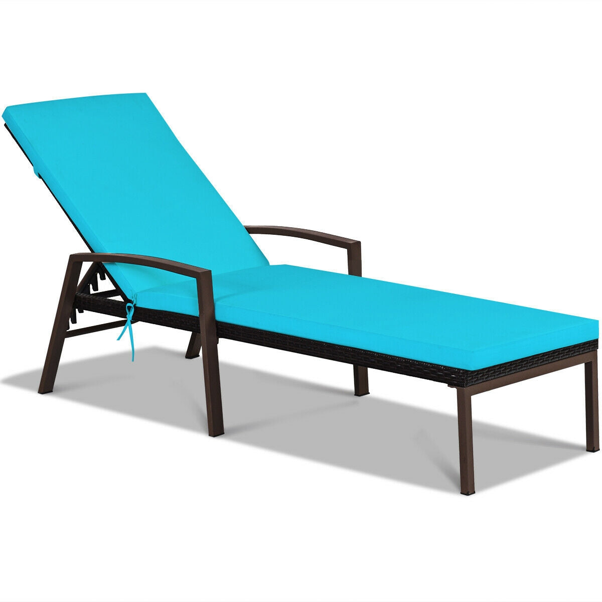 Patio Rattan Lounge Chaise Recliner with Back Adjustable Cushioned-TurquoiseÂ