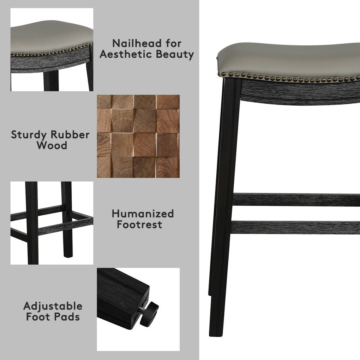 29 Inch Set of 2 Saddle Nailhead Kitchen Counter Chair-Black ChairÂ