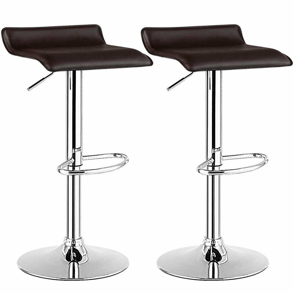 Set of 2 Adjustable PU Leather Backless Bar Stools-CoffeeÂ