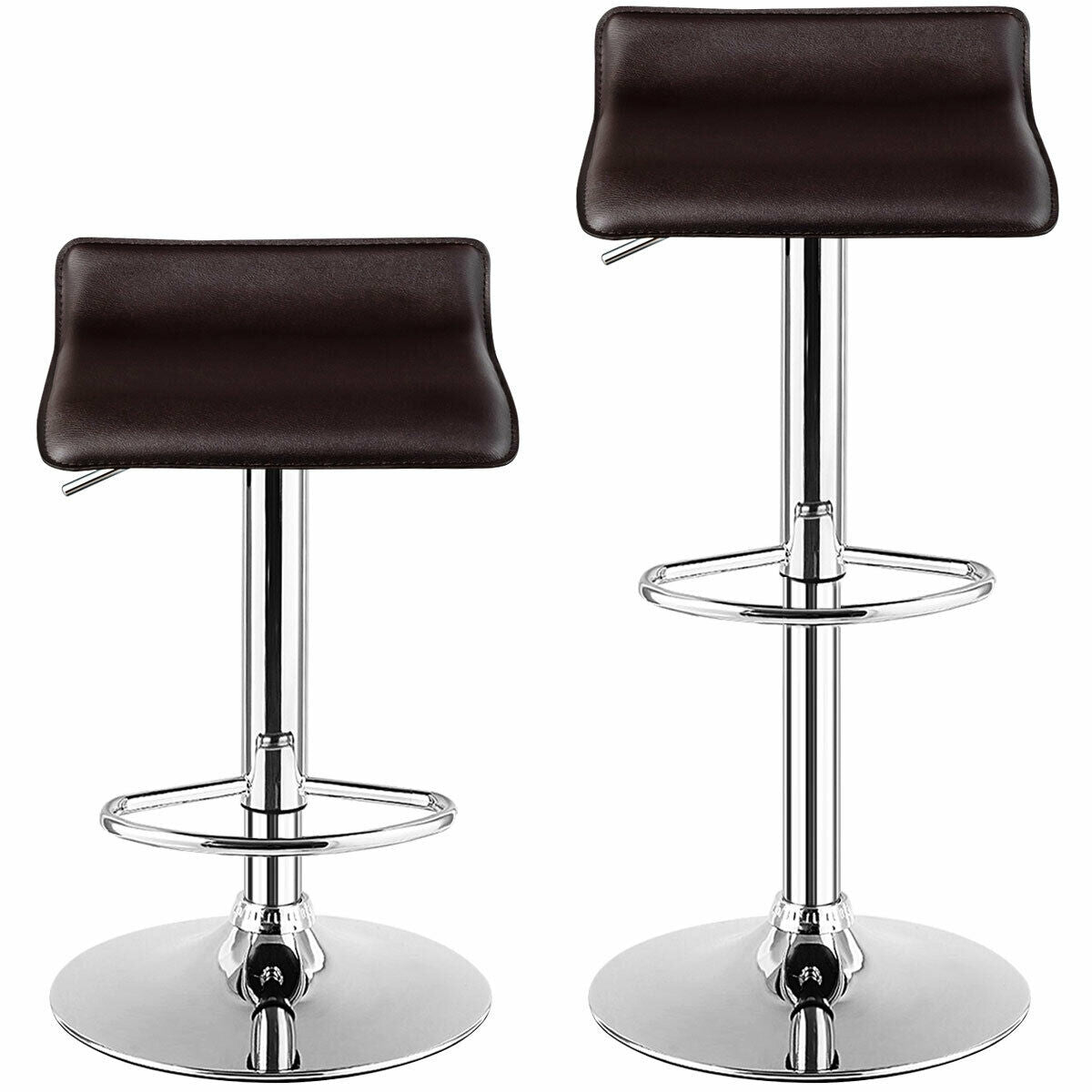 Set of 2 Adjustable PU Leather Backless Bar Stools-CoffeeÂ