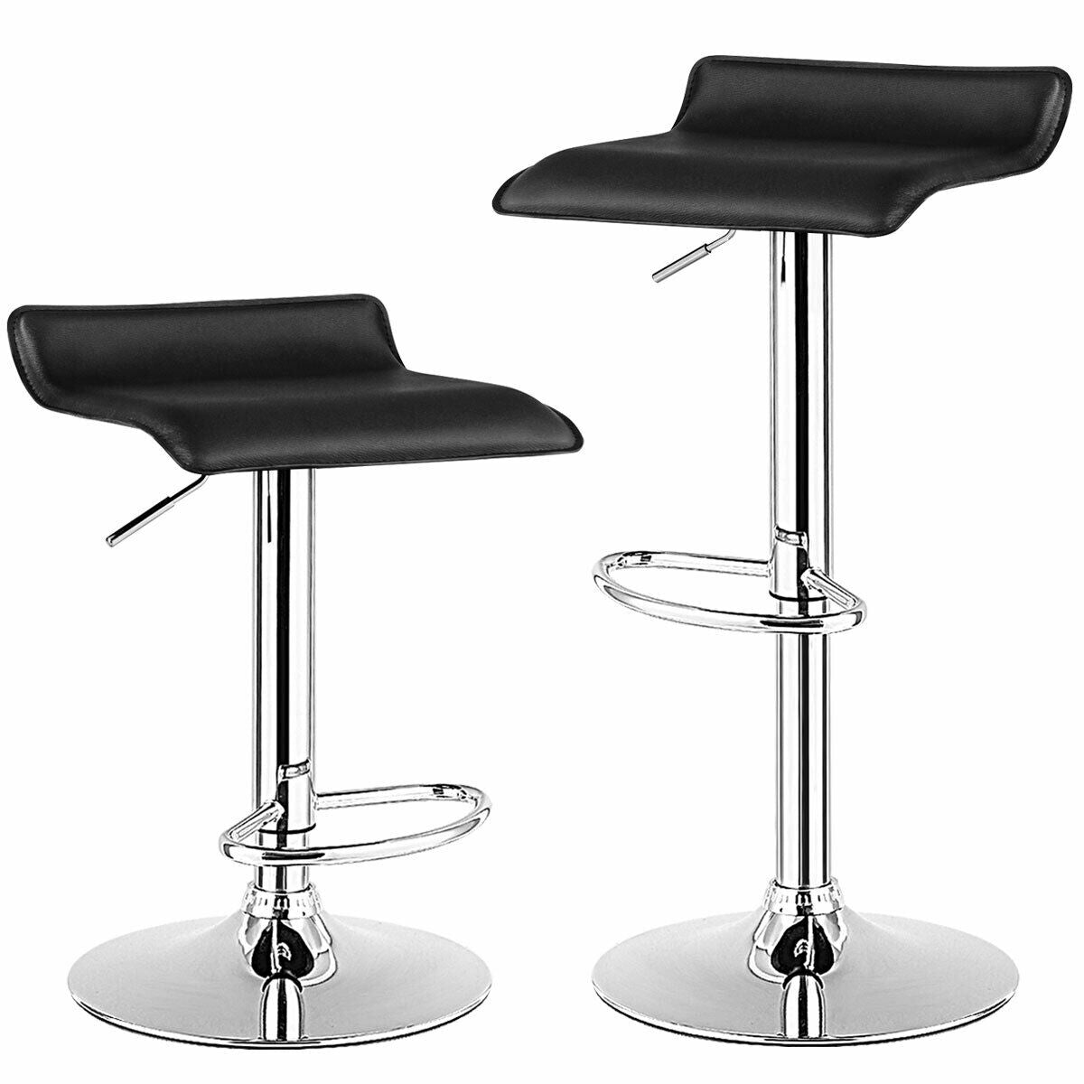 Set of 2 Adjustable PU Leather Backless Bar Stools-BlackÂ