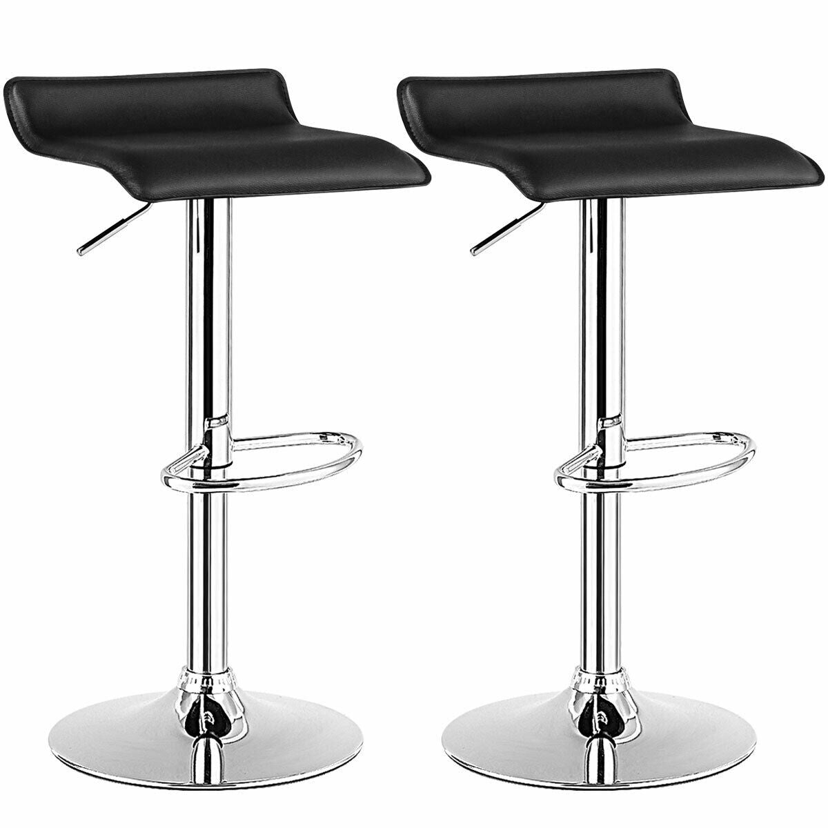 Set of 2 Adjustable PU Leather Backless Bar Stools-BlackÂ