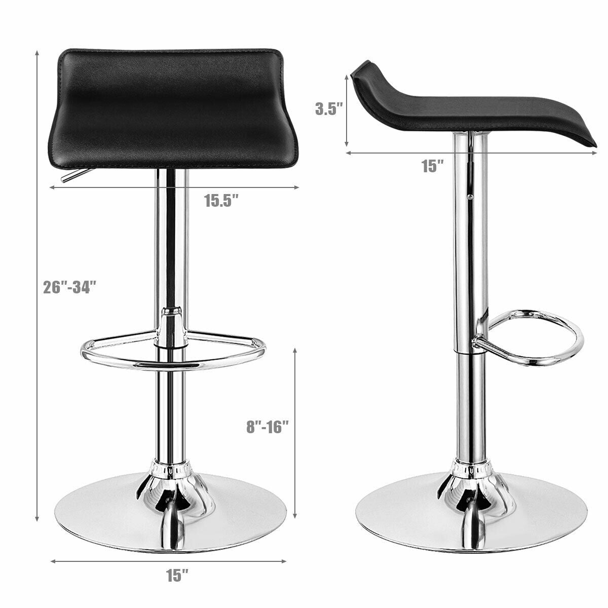 Set of 2 Adjustable PU Leather Backless Bar Stools-BlackÂ