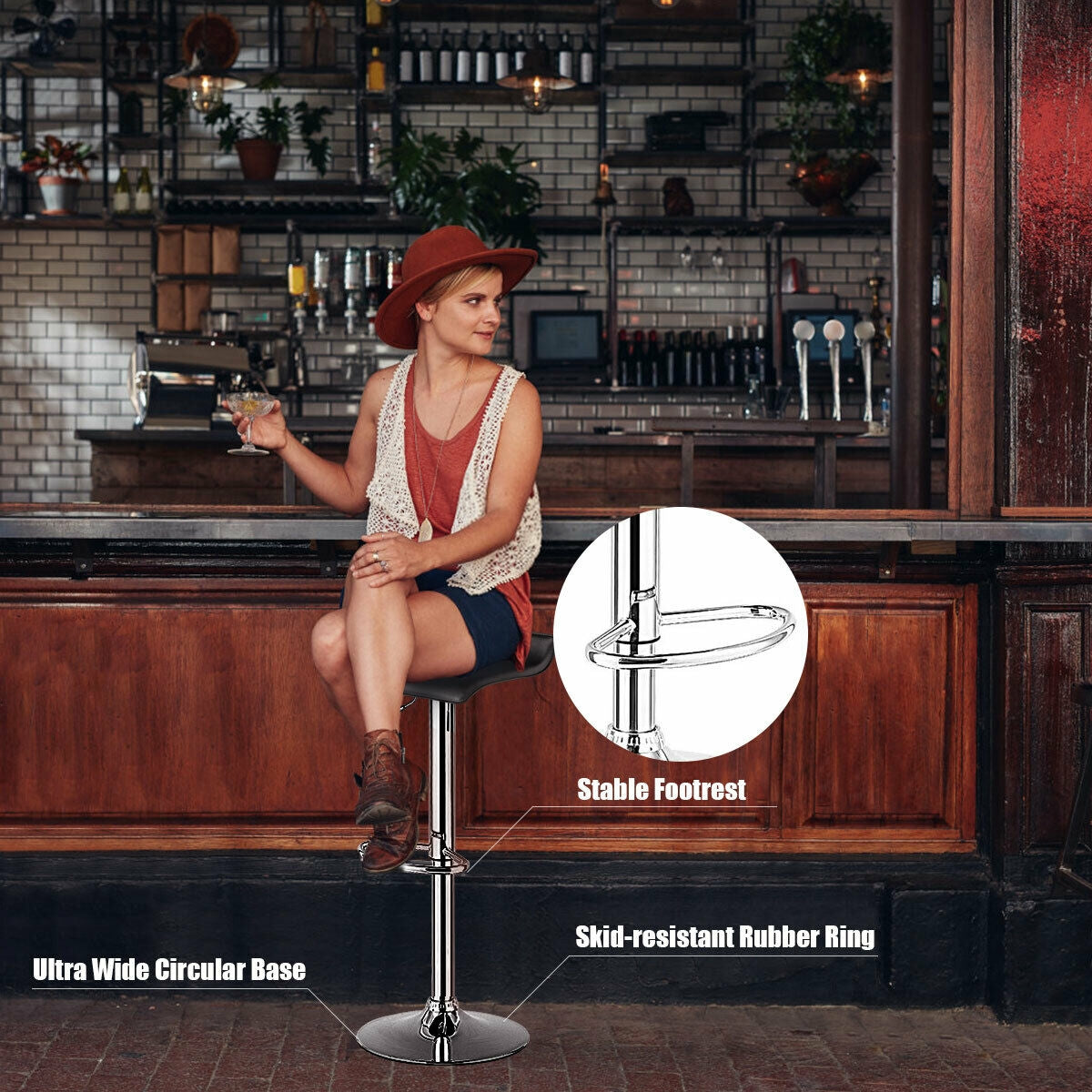 Set of 2 Adjustable PU Leather Backless Bar Stools-BlackÂ