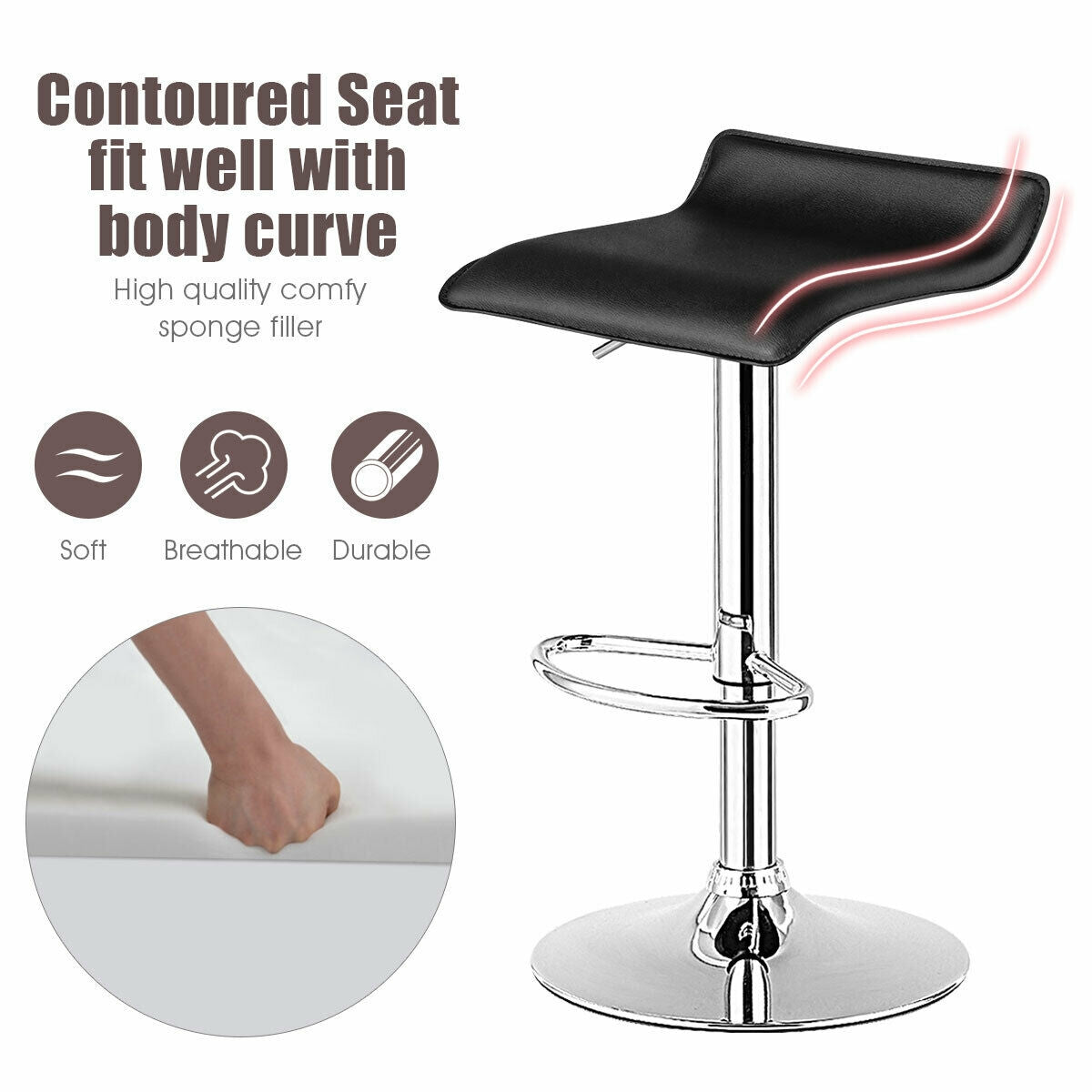 Set of 2 Adjustable PU Leather Backless Bar Stools-BlackÂ