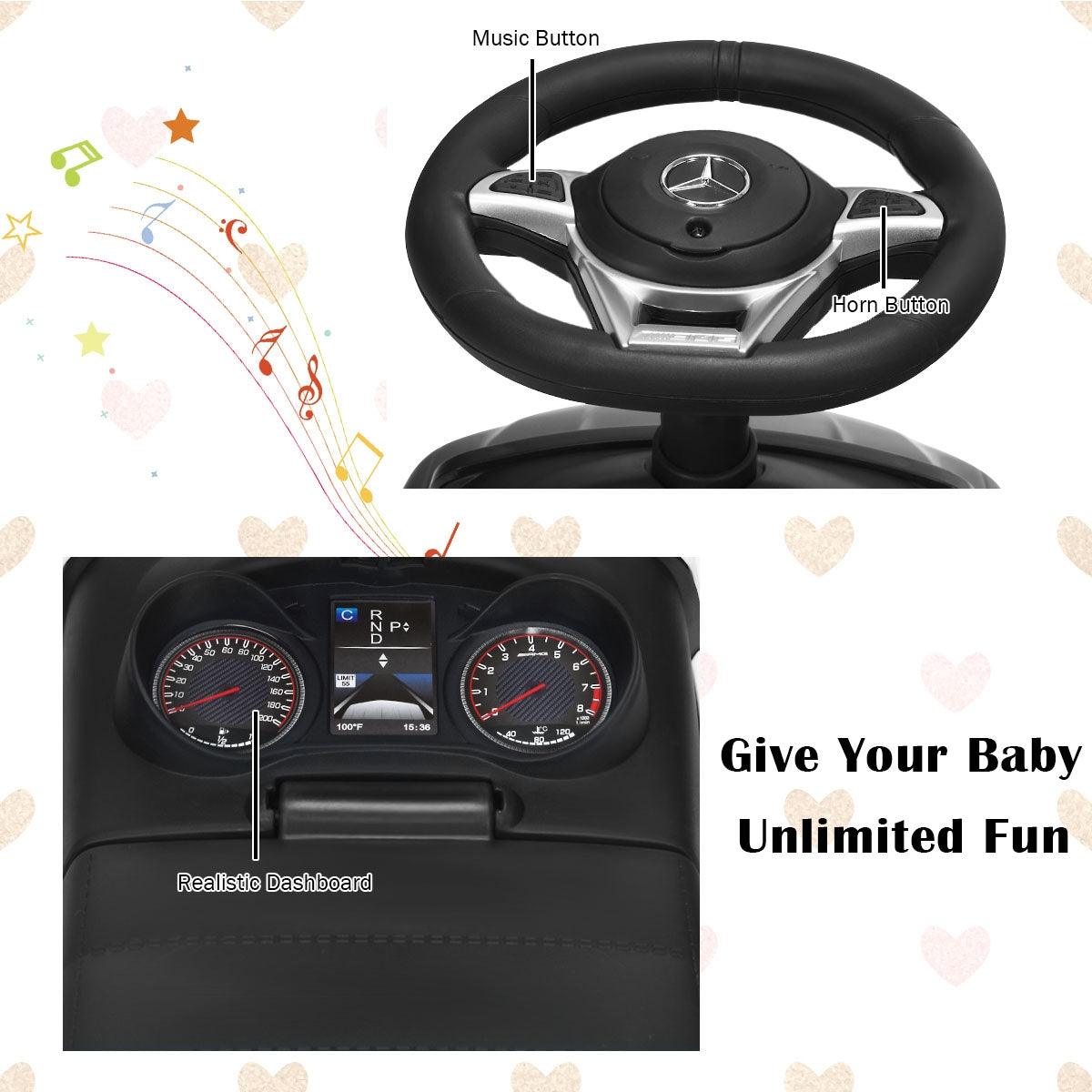Mercedes Benz Licensed Kids Ride On Push Car-BlackÂ