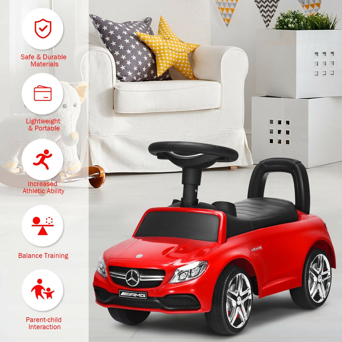 Mercedes Benz Licensed Kids Ride On Push Car-RedÂ