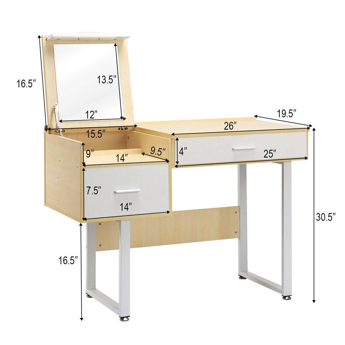 Makeup Table Writing Desk with Flip Top MirrorÂ