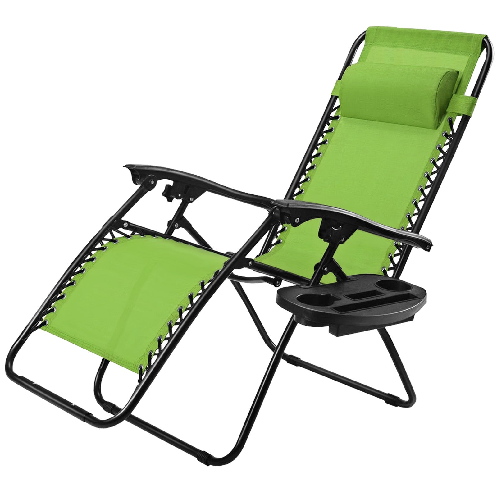 Outdoor Folding Zero Gravity Reclining Lounge Chair with Utility Tray-GreenÂ