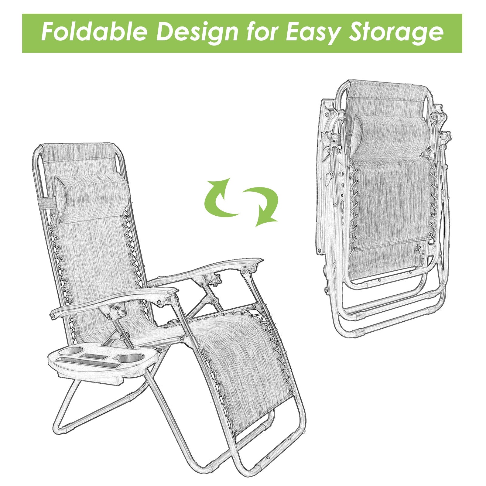 Outdoor Folding Zero Gravity Reclining Lounge Chair with Utility Tray-GreenÂ
