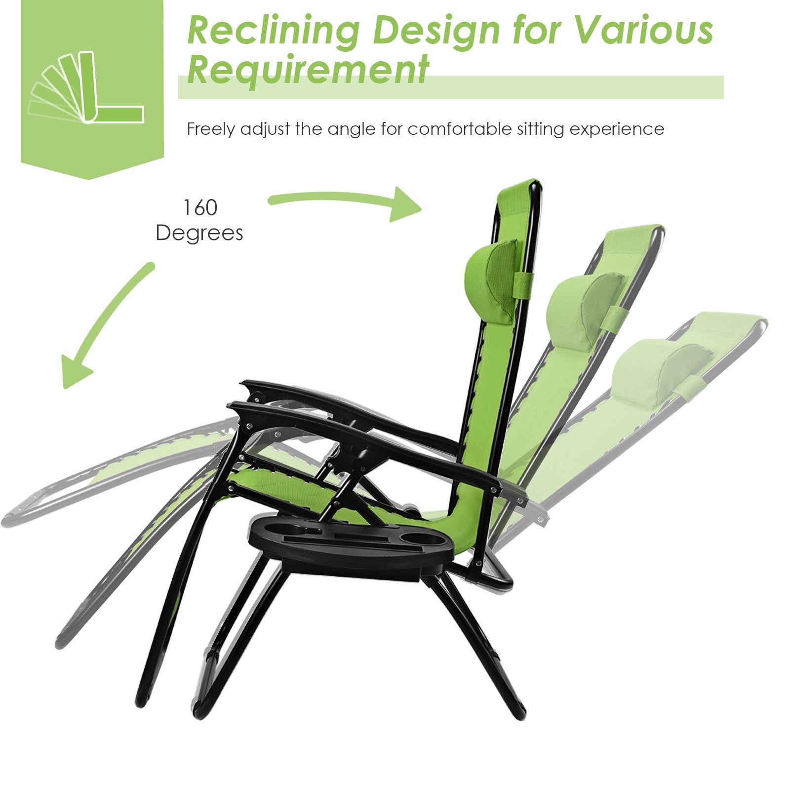 Outdoor Folding Zero Gravity Reclining Lounge Chair with Utility Tray-GreenÂ