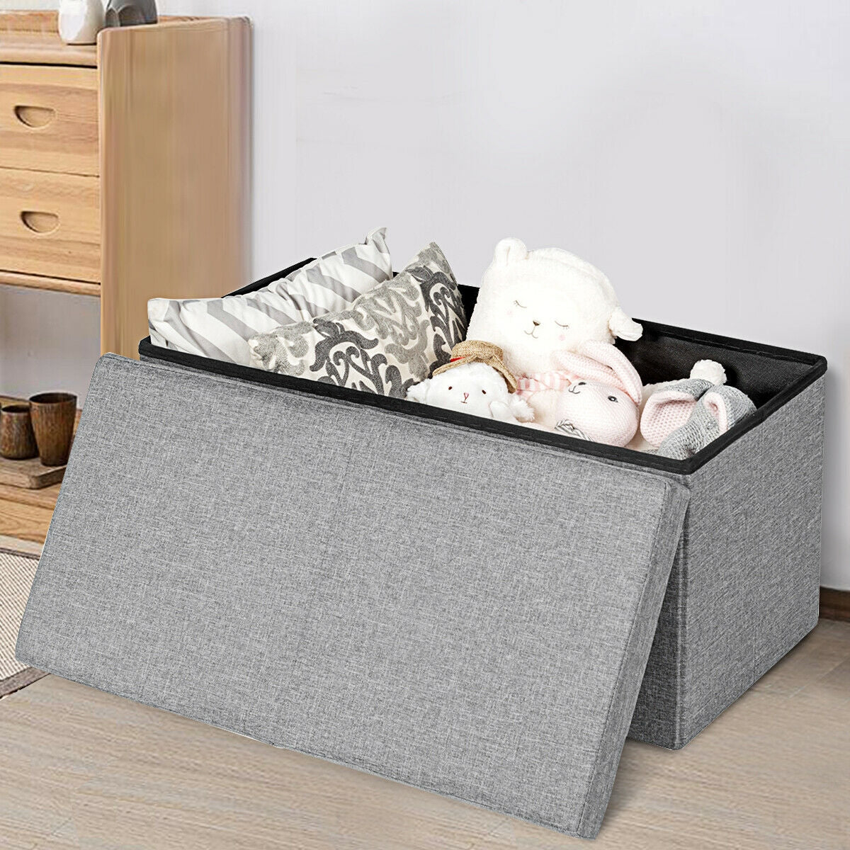30" Folding Storage Ottoman with Lift Top-Light GrayÂ