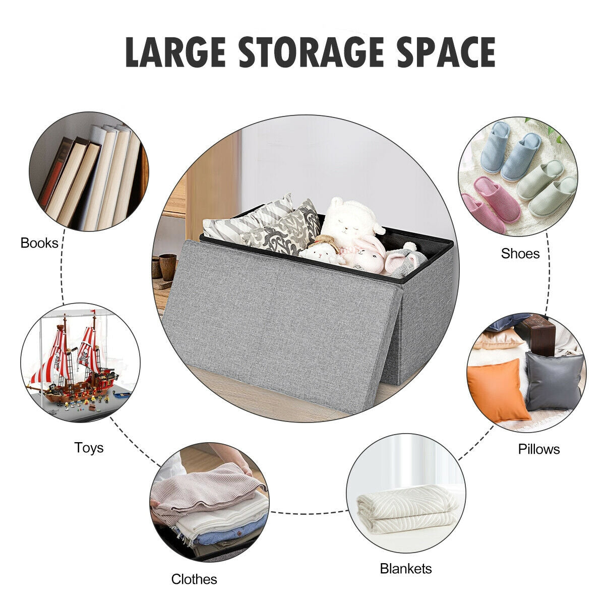 30" Folding Storage Ottoman with Lift Top-Light GrayÂ
