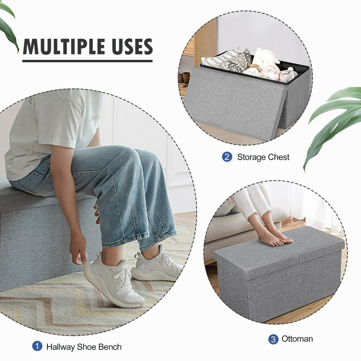 30" Folding Storage Ottoman with Lift Top-Light GrayÂ
