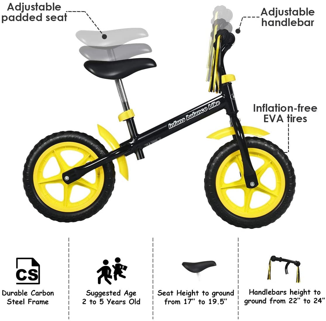 Adjustable Lightweight Kids Balance Bike-YellowÂ
