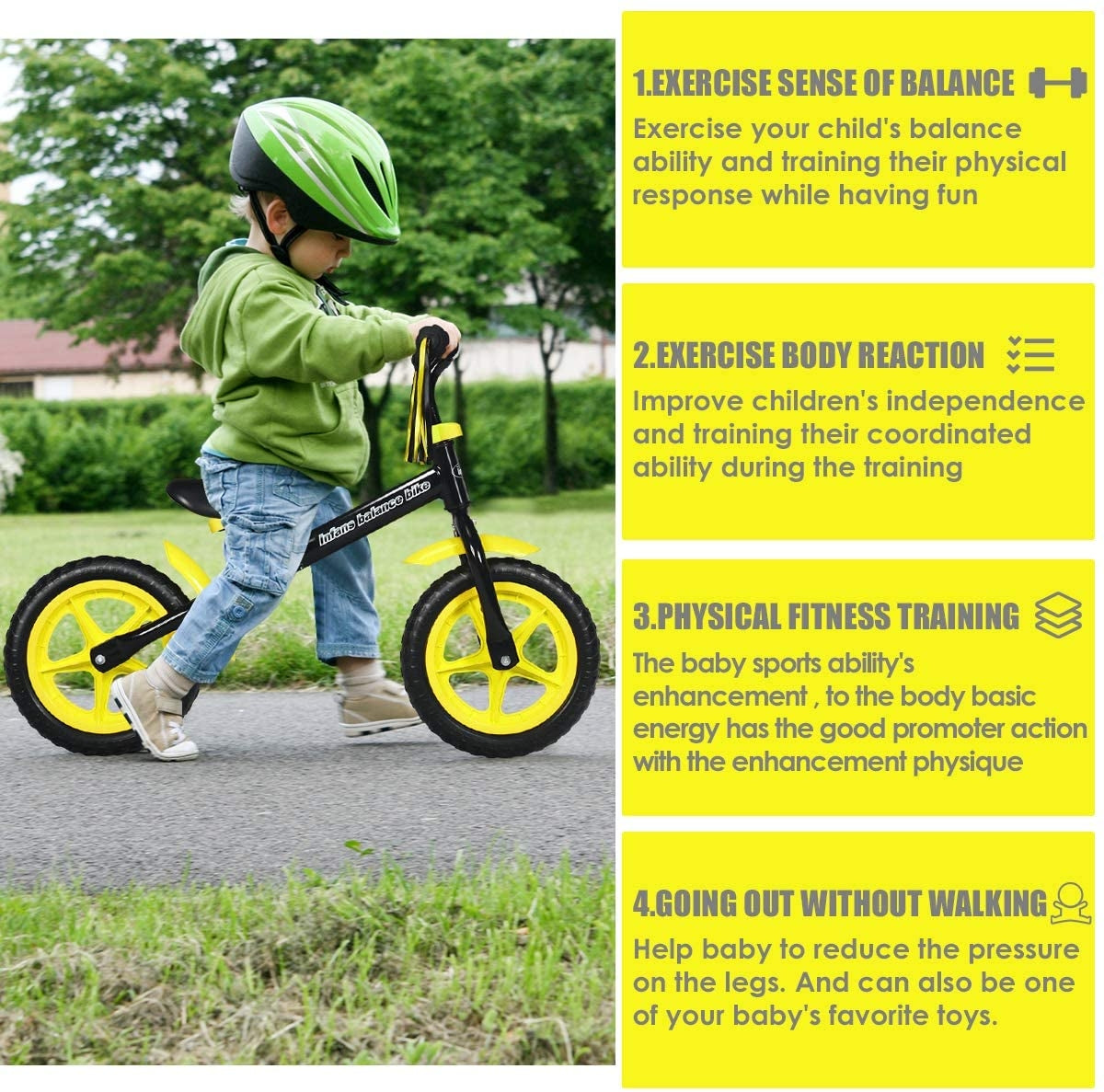 Adjustable Lightweight Kids Balance Bike-YellowÂ