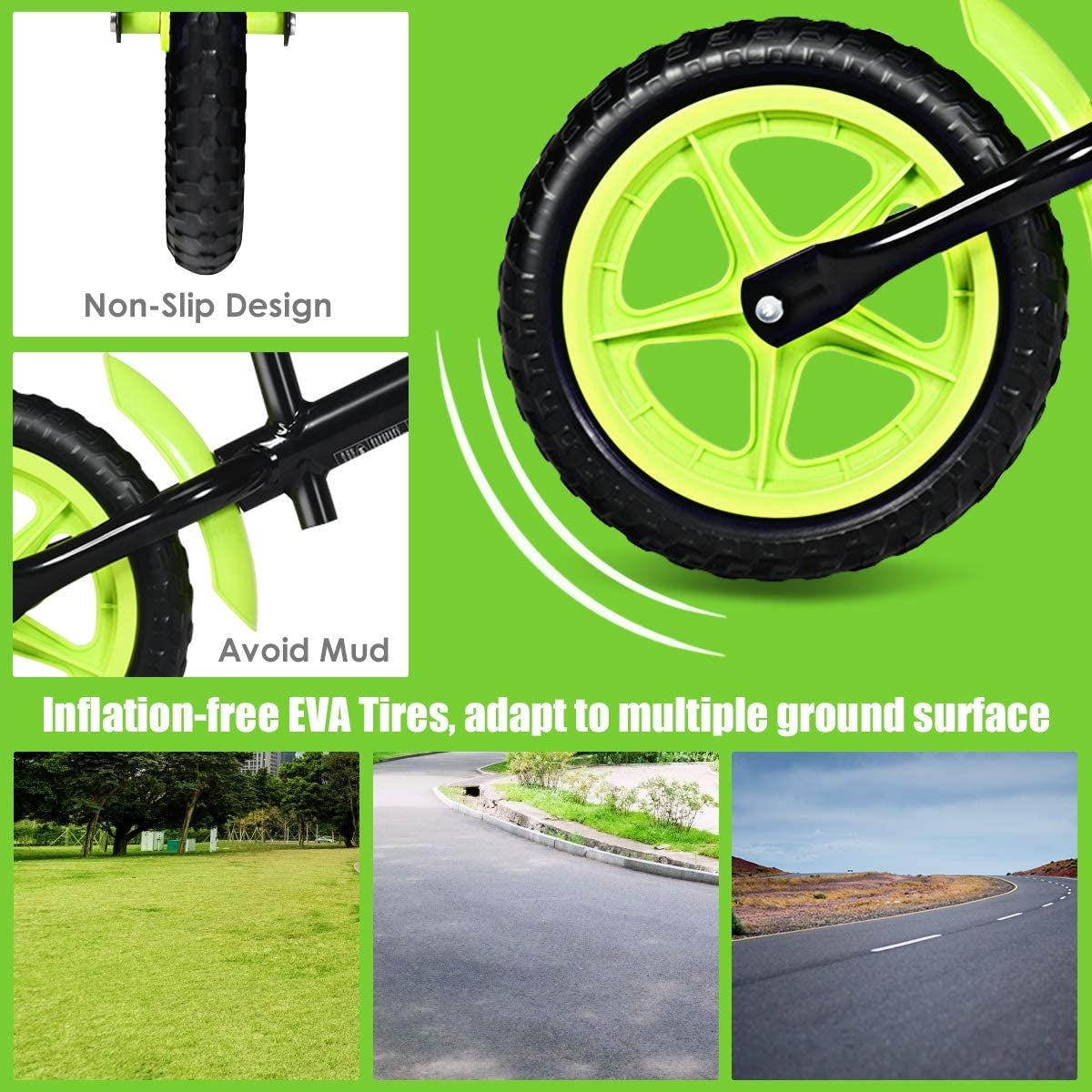 Adjustable Lightweight Kids Balance Bike-GreenÂ