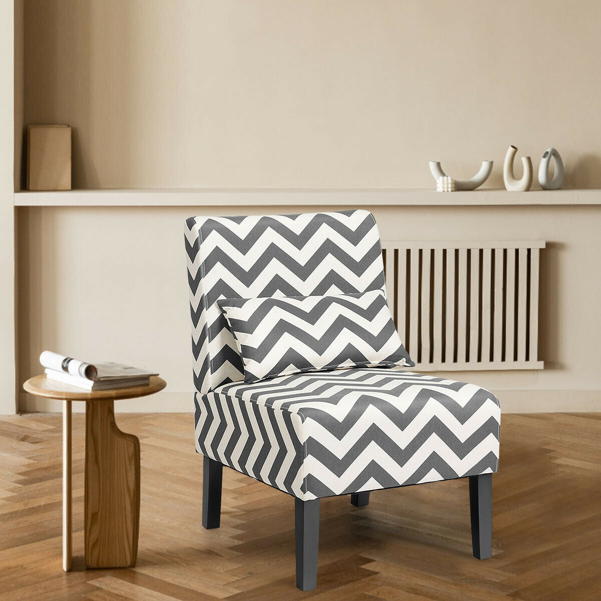 Accent Armless Single Sofa with Lumbar Pillow for Home and Office-GrayÂ