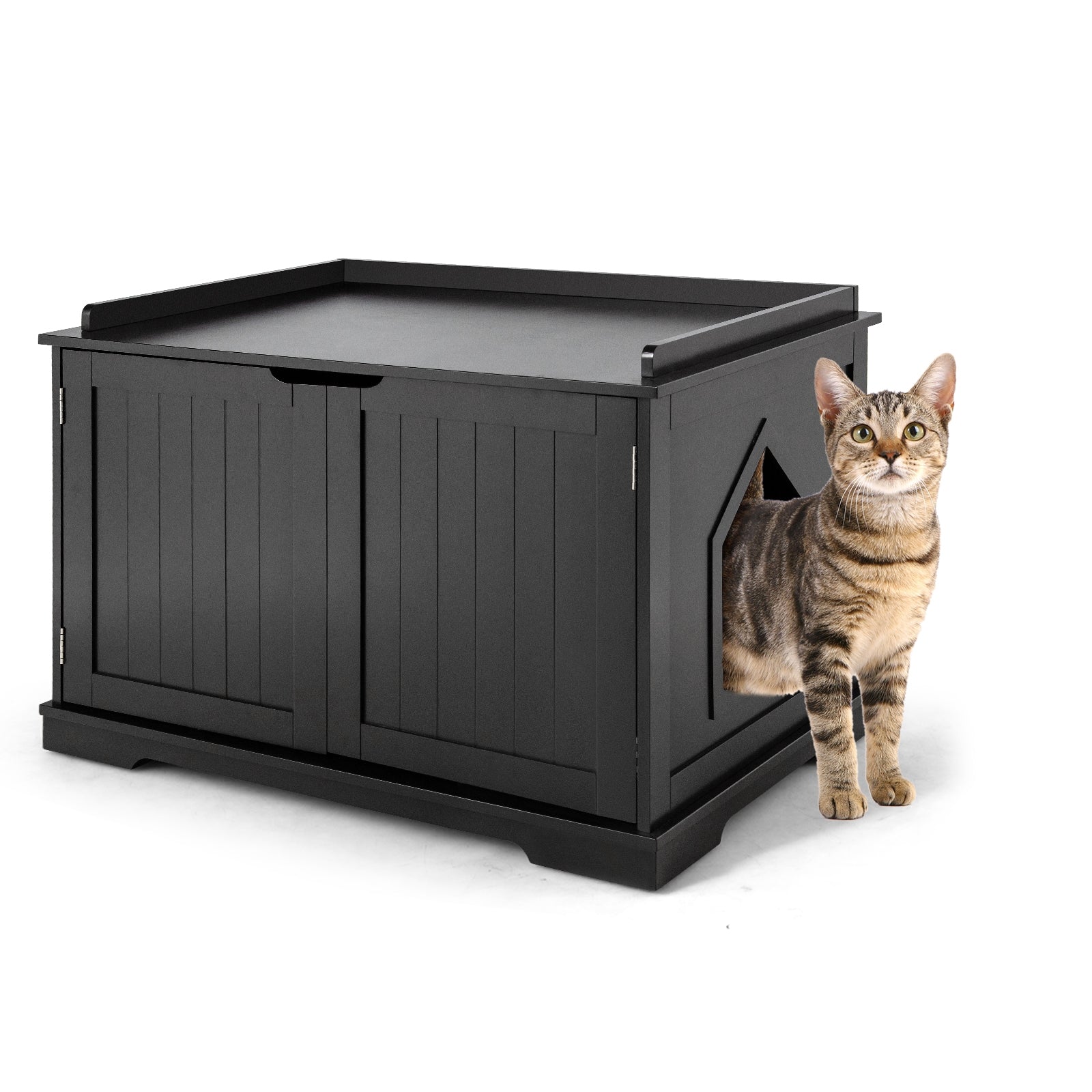 Cat Litter Box Enclosure with Double Doors for Large Cat and Kitty-BlackÂ
