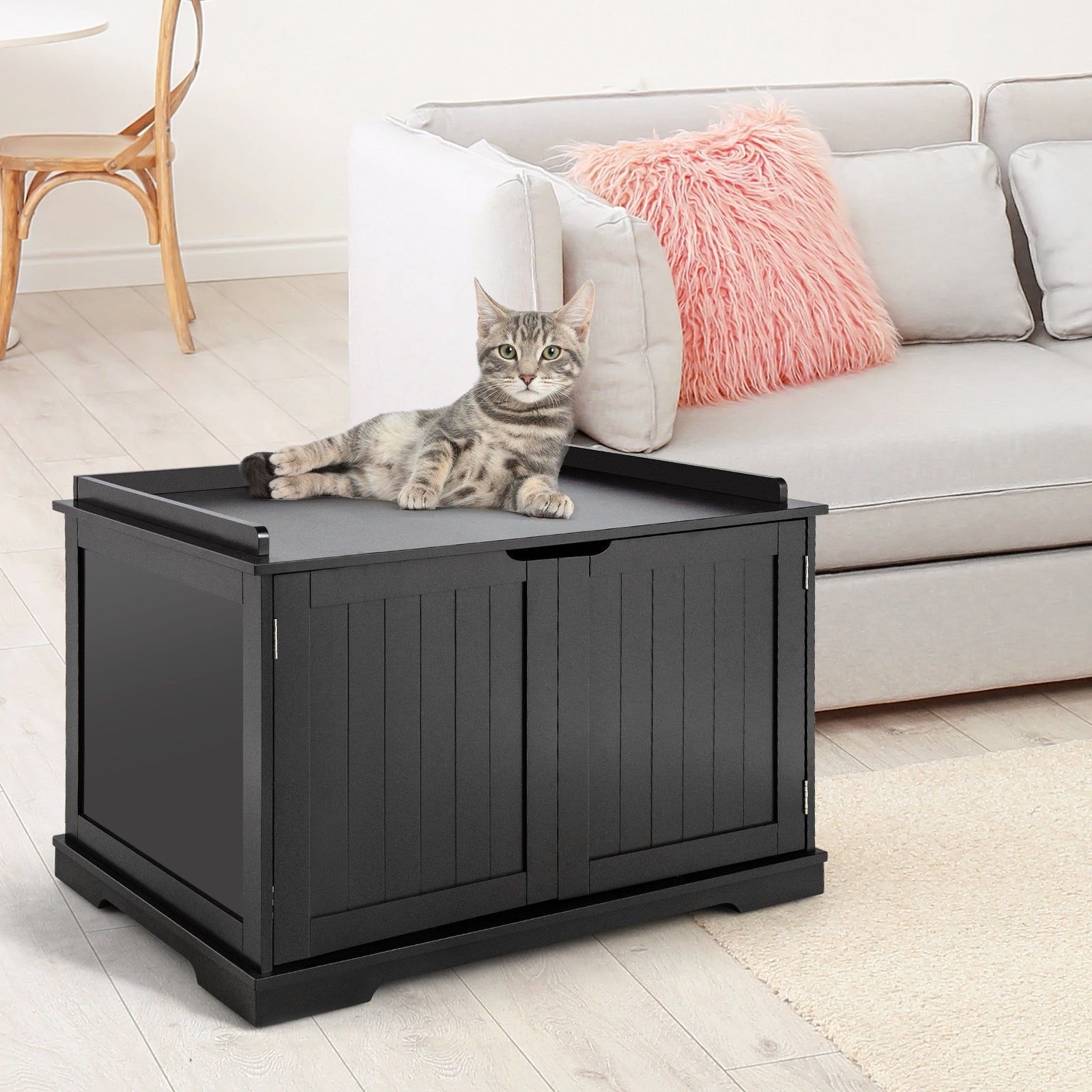 Cat Litter Box Enclosure with Double Doors for Large Cat and Kitty-BlackÂ