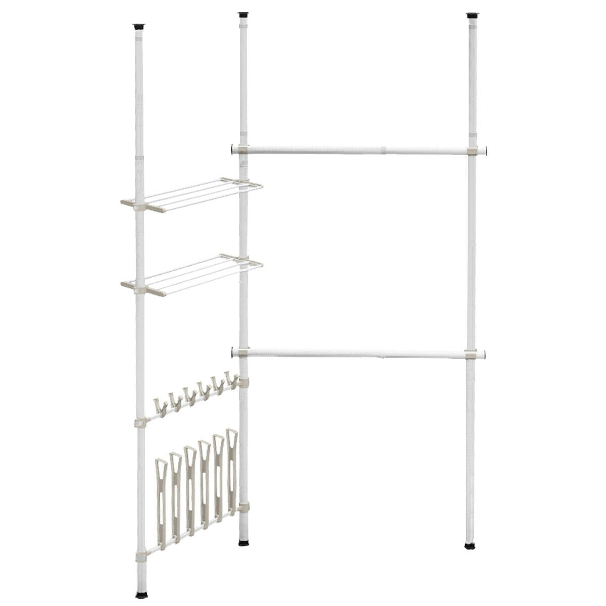 2 Tier Telescopic Clothes Hangers with Shoe Rack & ShelfÂ