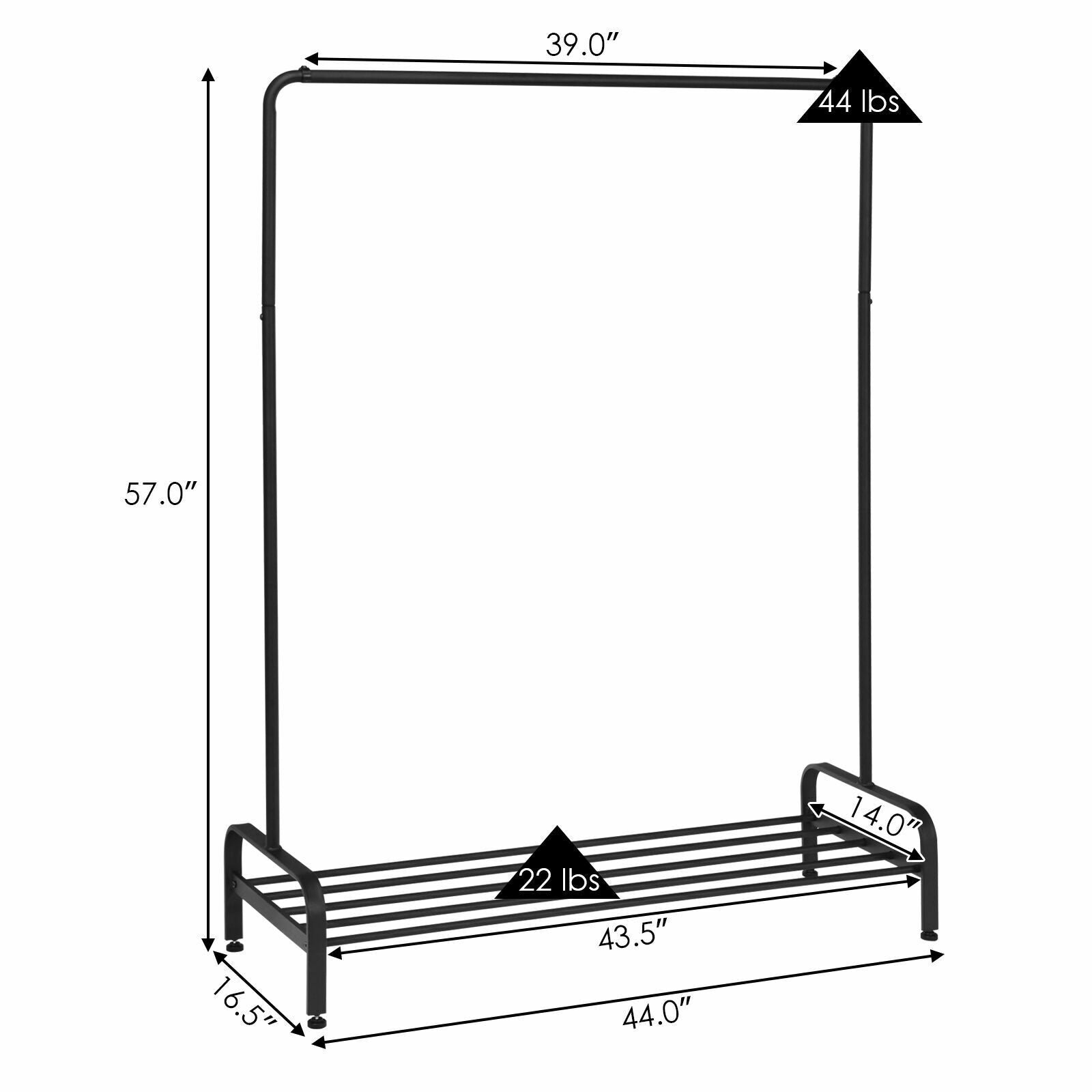Heavy Duty Clothes Stand Rack with Top Rod and Lower Storage ShelfÂ