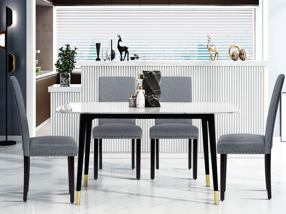 Set of 2 Fabric Upholstered Dining Chairs with Nailhead-Light GrayÂ