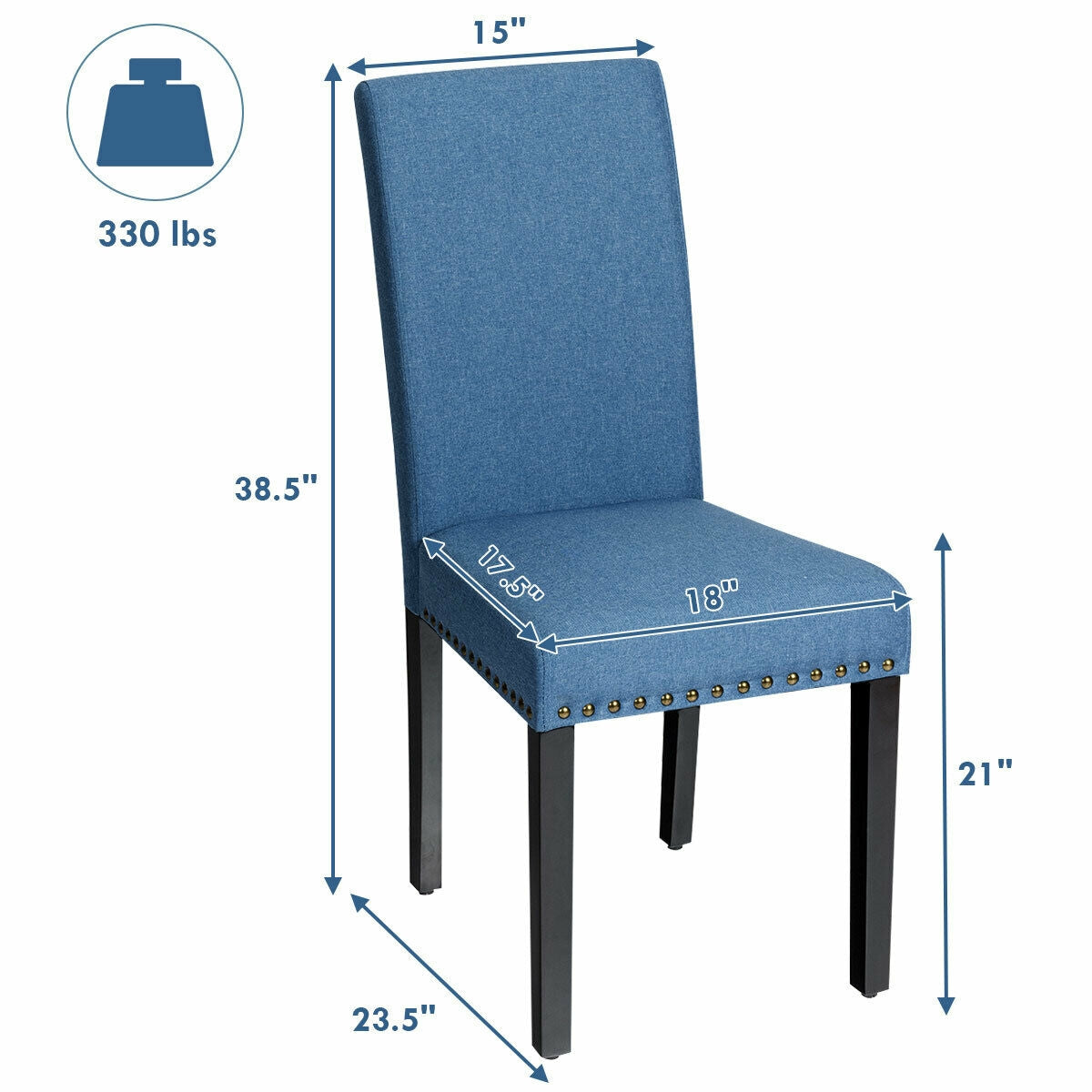 Set of 2 Fabric Upholstered Dining Chairs with Nailhead-BlueÂ