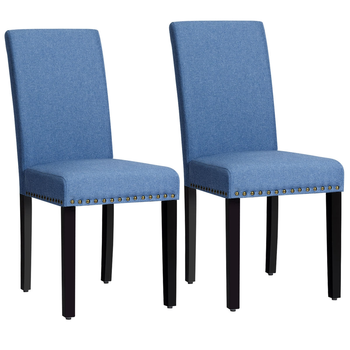 Set of 2 Fabric Upholstered Dining Chairs with Nailhead-BlueÂ