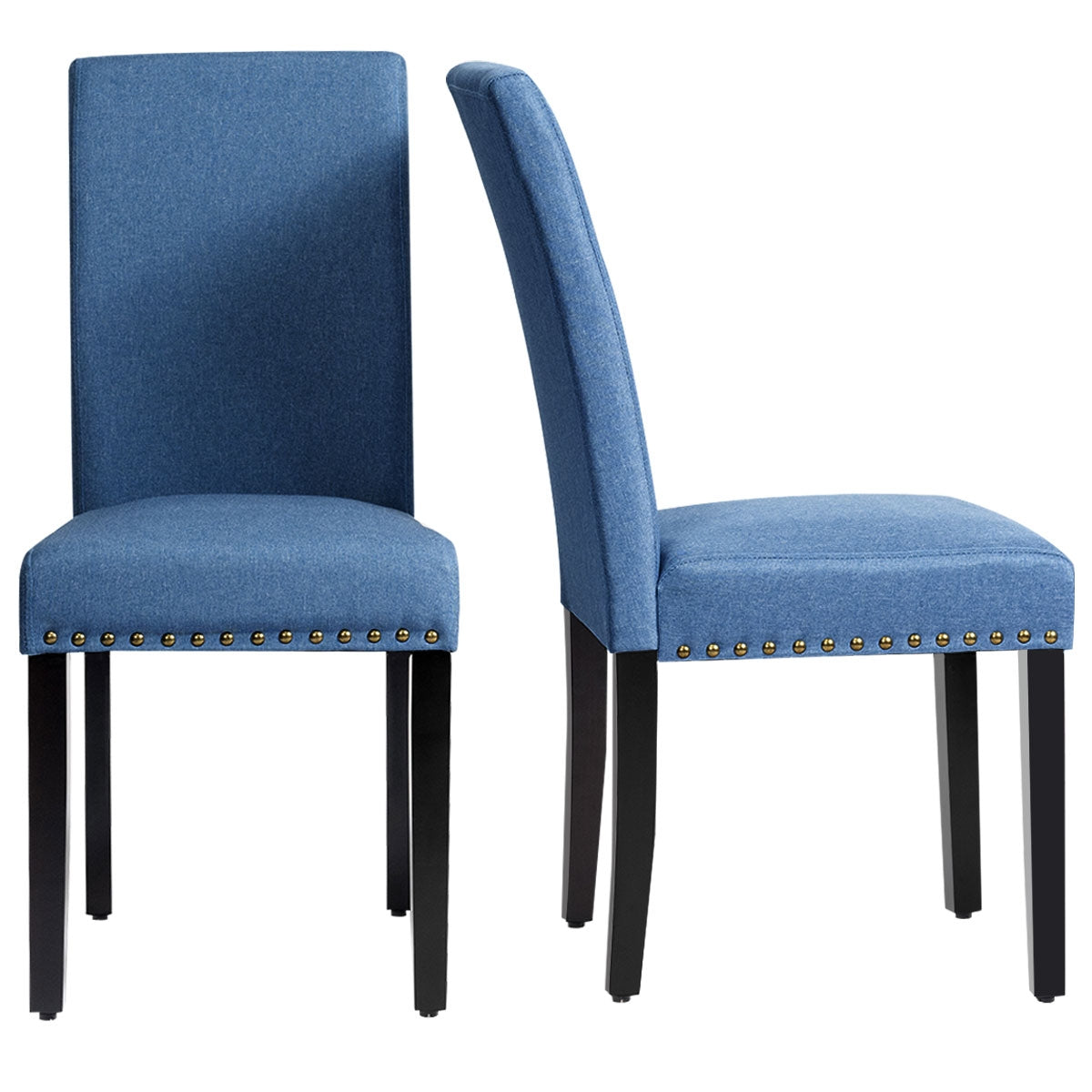 Set of 2 Fabric Upholstered Dining Chairs with Nailhead-BlueÂ