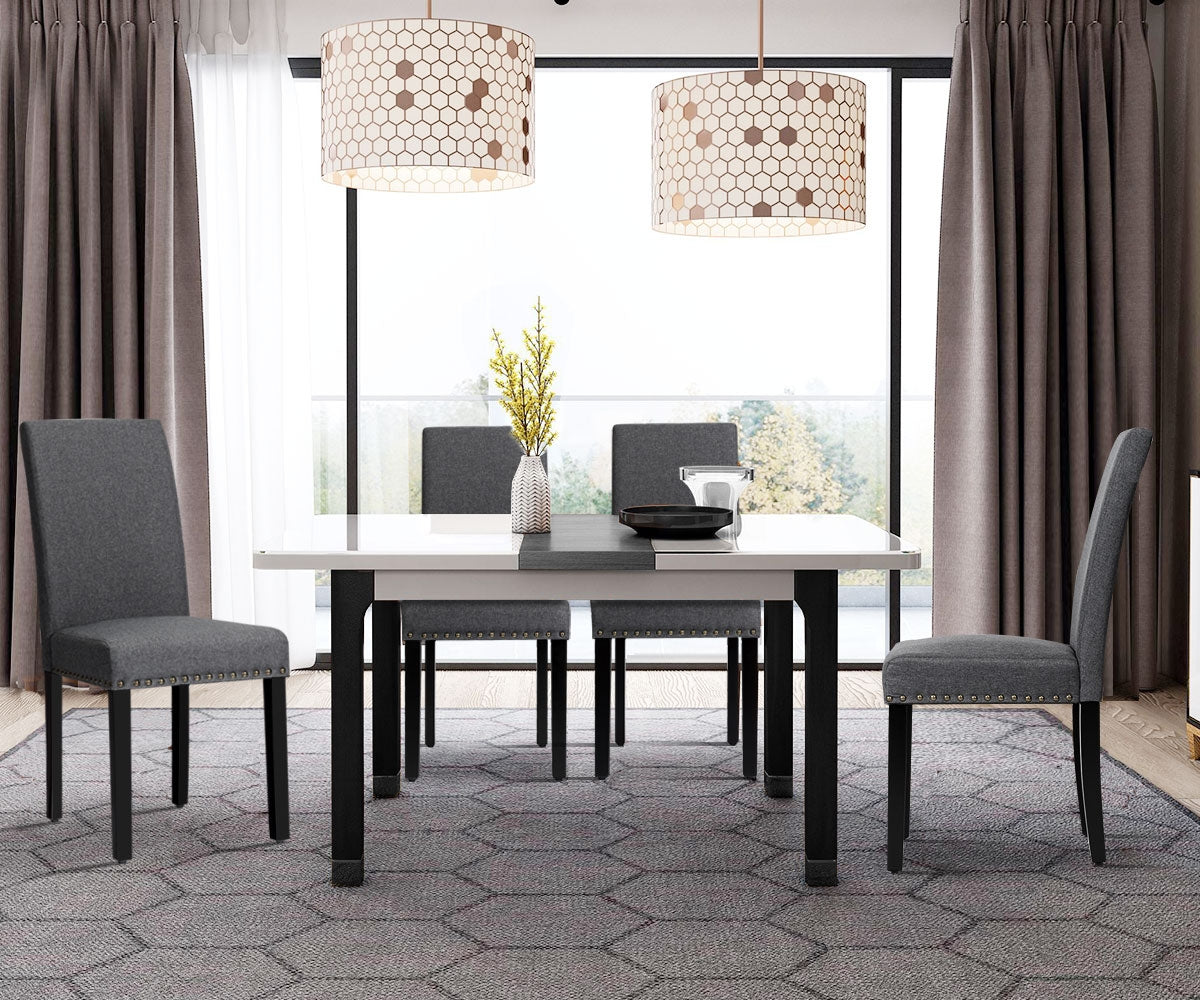 Set of 2 Fabric Upholstered Dining Chairs with Nailhead-GrayÂ