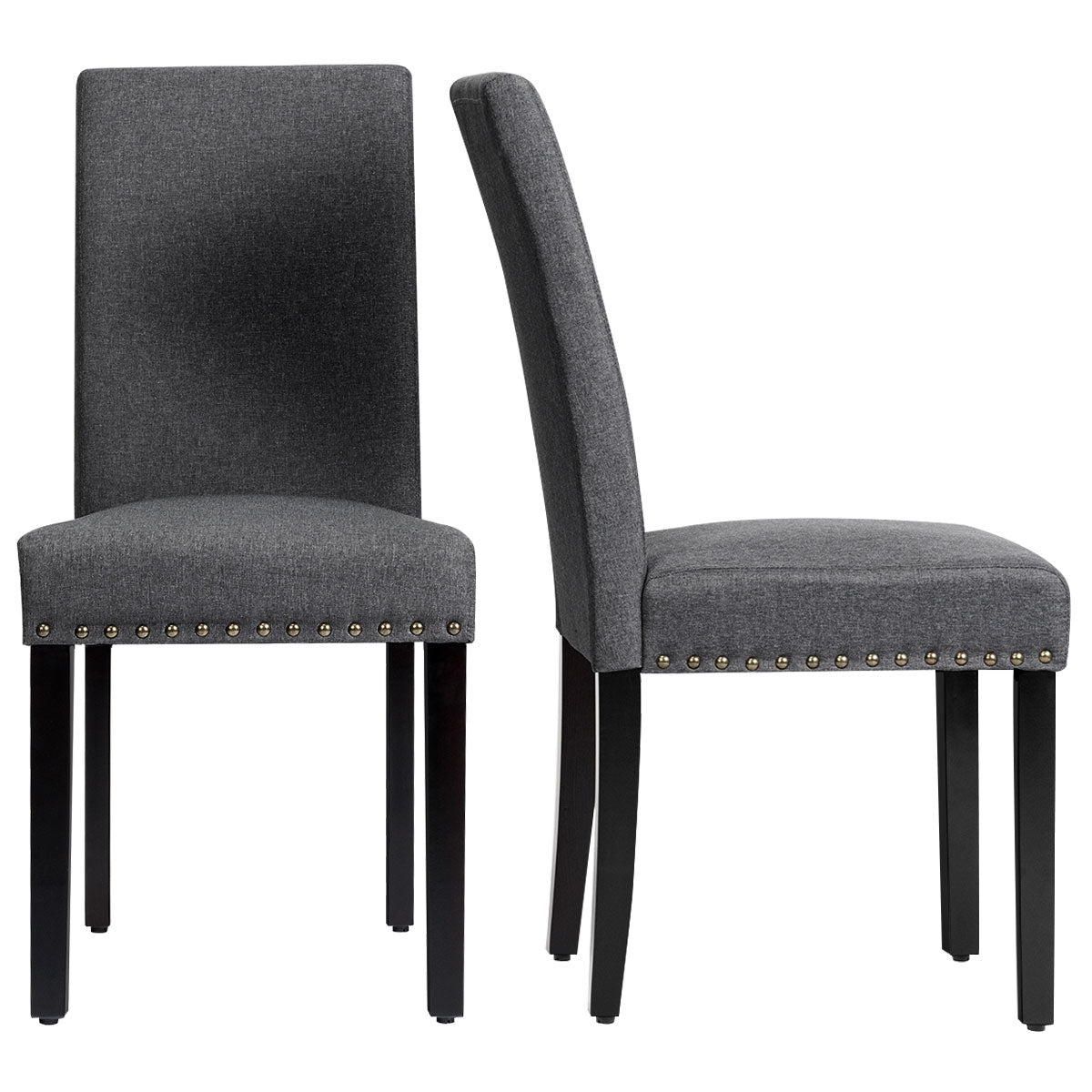 Set of 2 Fabric Upholstered Dining Chairs with Nailhead-GrayÂ