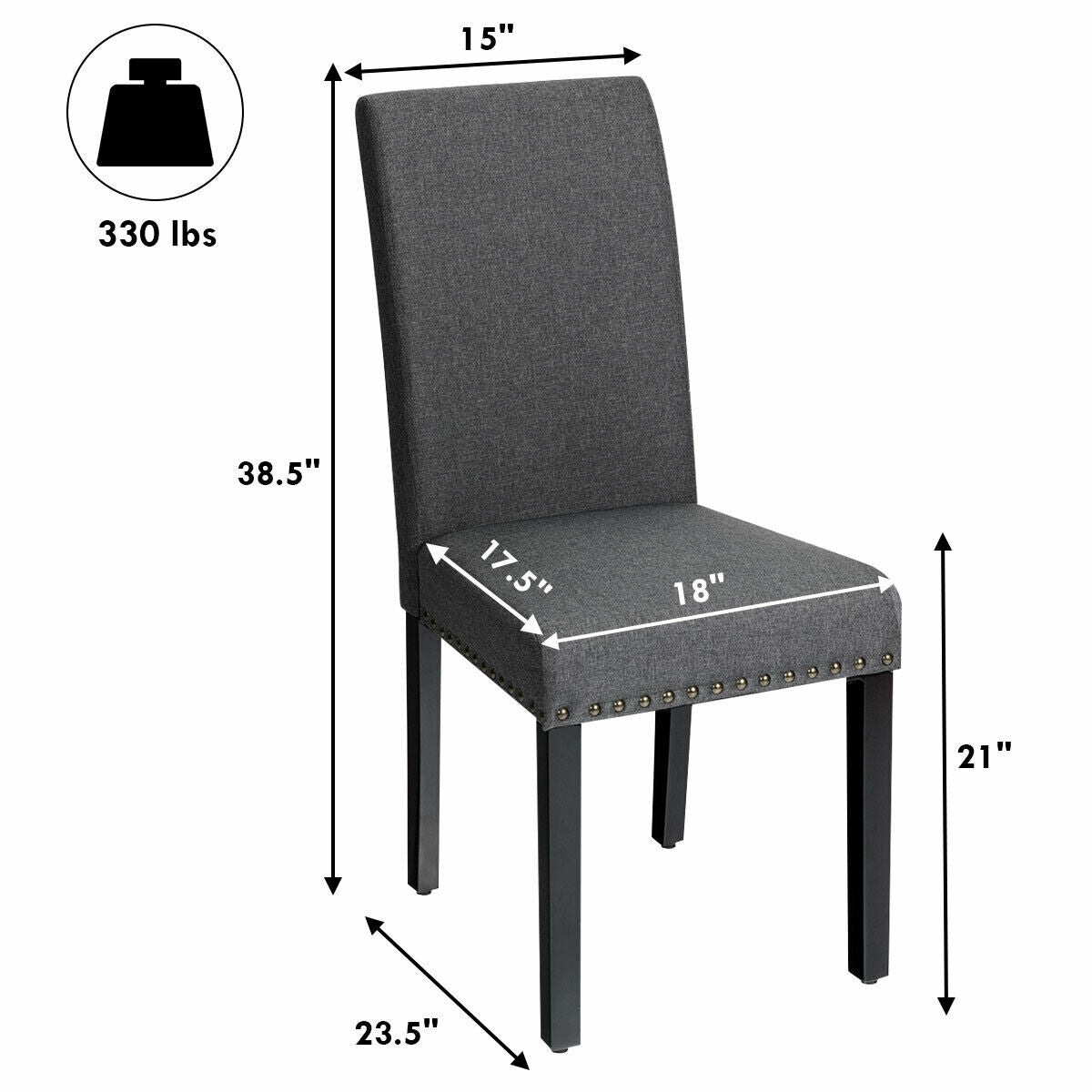 Set of 2 Fabric Upholstered Dining Chairs with Nailhead-GrayÂ