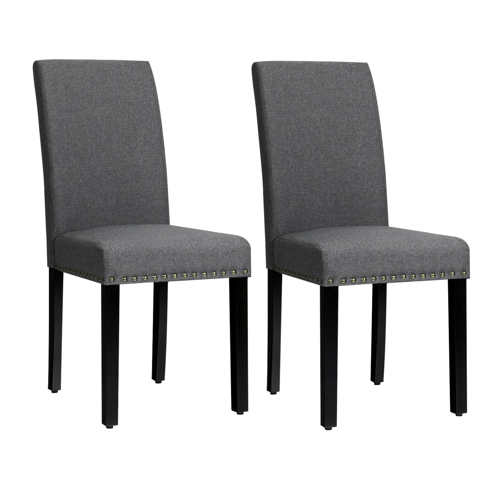 Set of 2 Fabric Upholstered Dining Chairs with Nailhead-GrayÂ