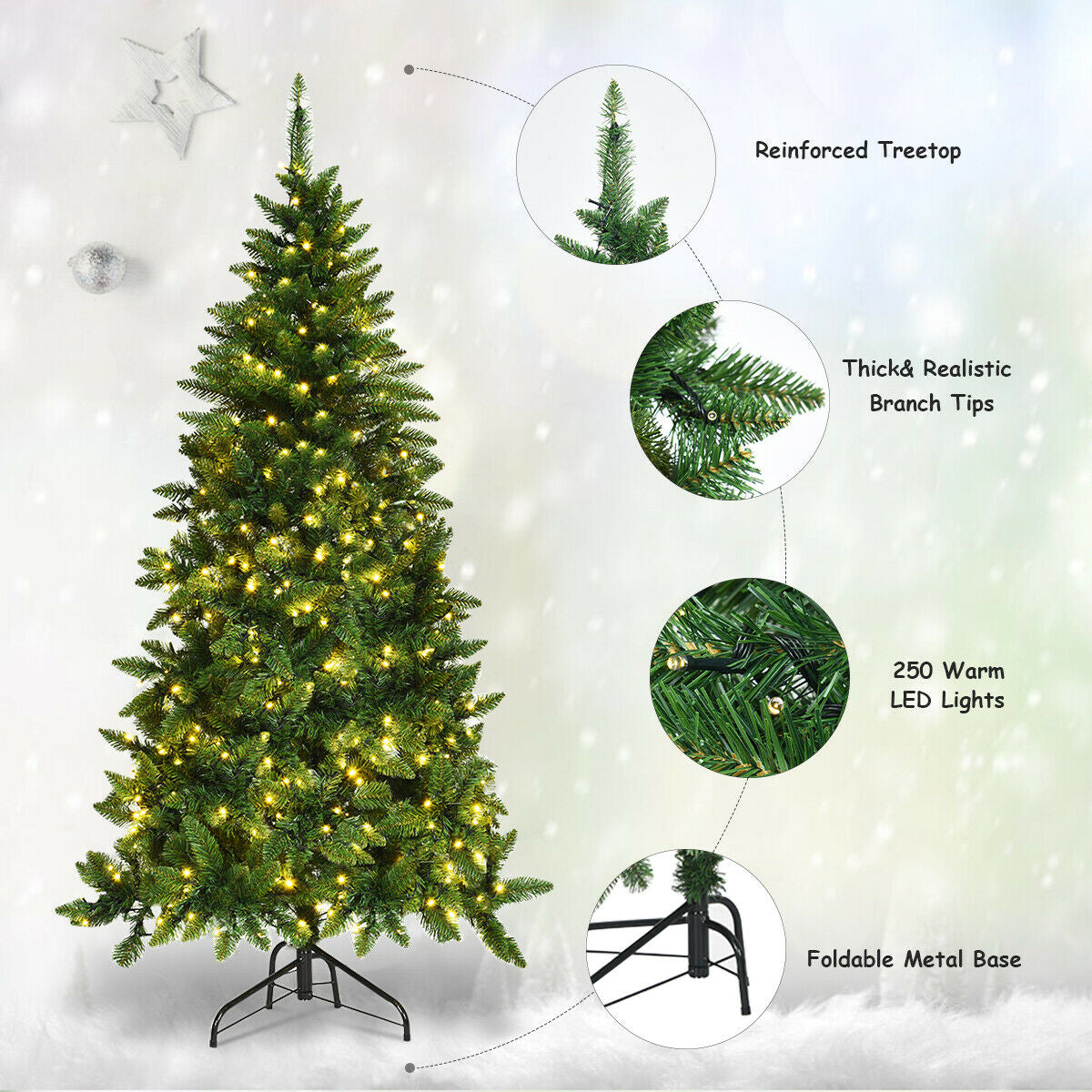 Pre-Lit Artificial Half National Christmas Tree with 8 Flash Modes-6 ftÂ