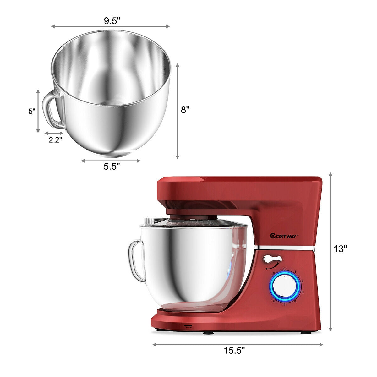 7.5 Qt Tilt-Head Stand Mixer with Dough Hook-RedÂ