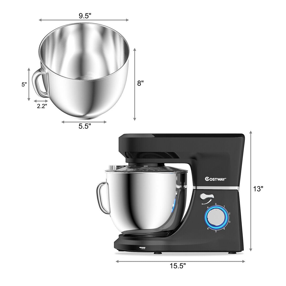 7.5 Qt Tilt-Head Stand Mixer with Dough Hook-BlackÂ