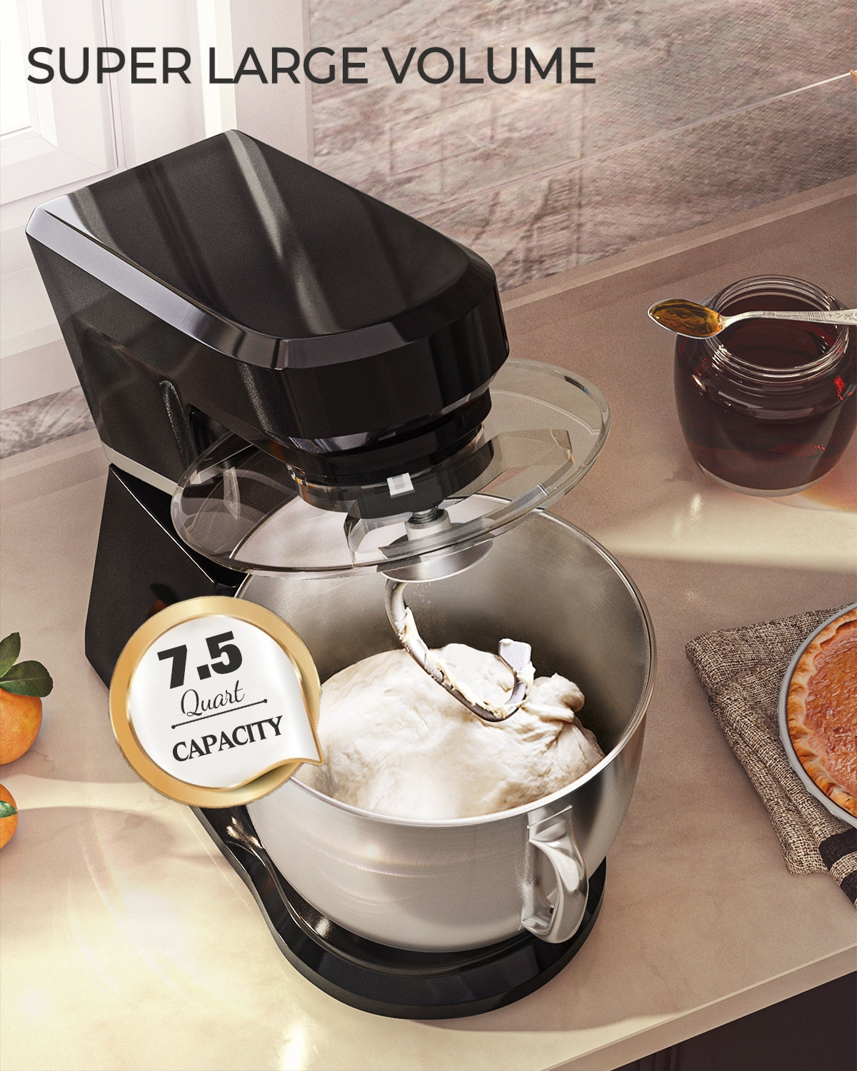 7.5 Qt Tilt-Head Stand Mixer with Dough Hook-BlackÂ