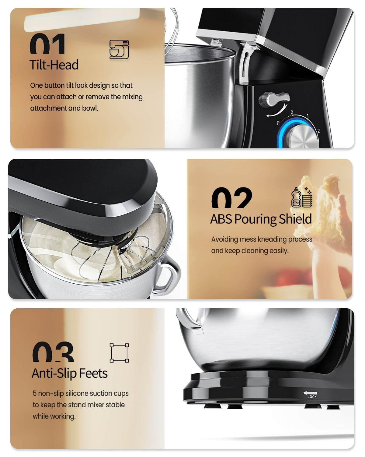 7.5 Qt Tilt-Head Stand Mixer with Dough Hook-BlackÂ