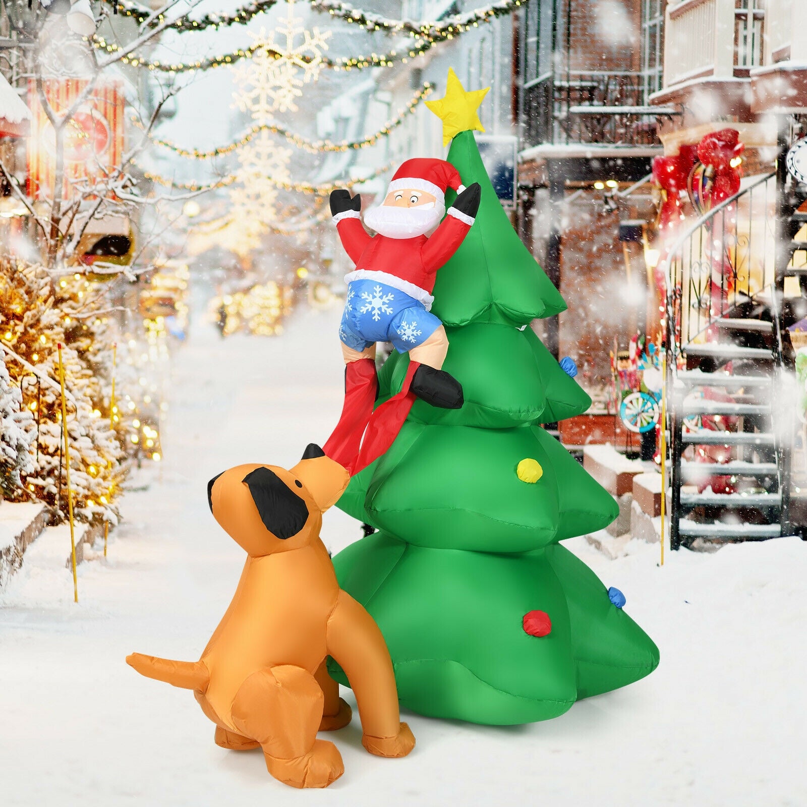 6.5 Feet Outdoor Inflatable Christmas Tree Santa Decor with LED LightsÂ