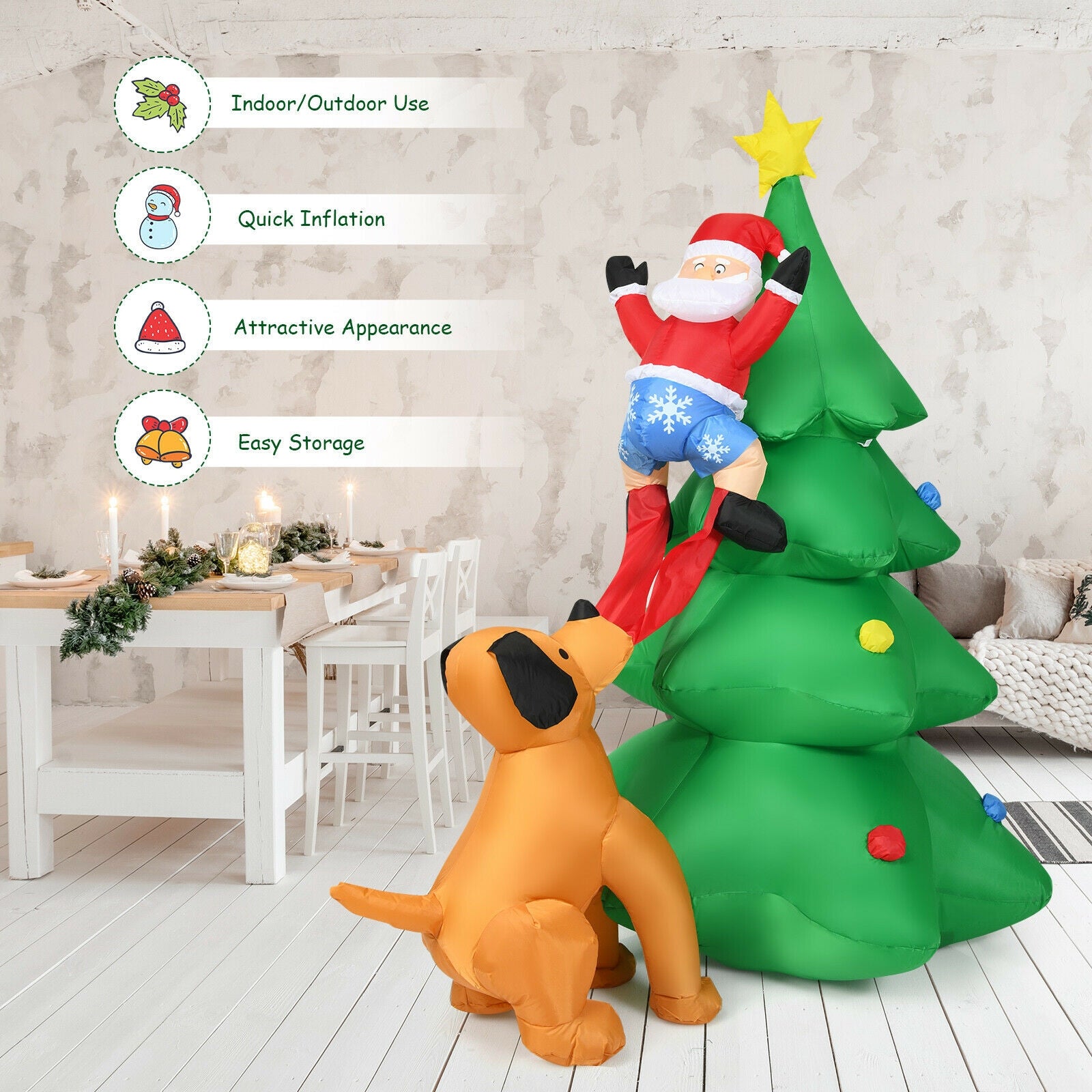 6.5 Feet Outdoor Inflatable Christmas Tree Santa Decor with LED LightsÂ