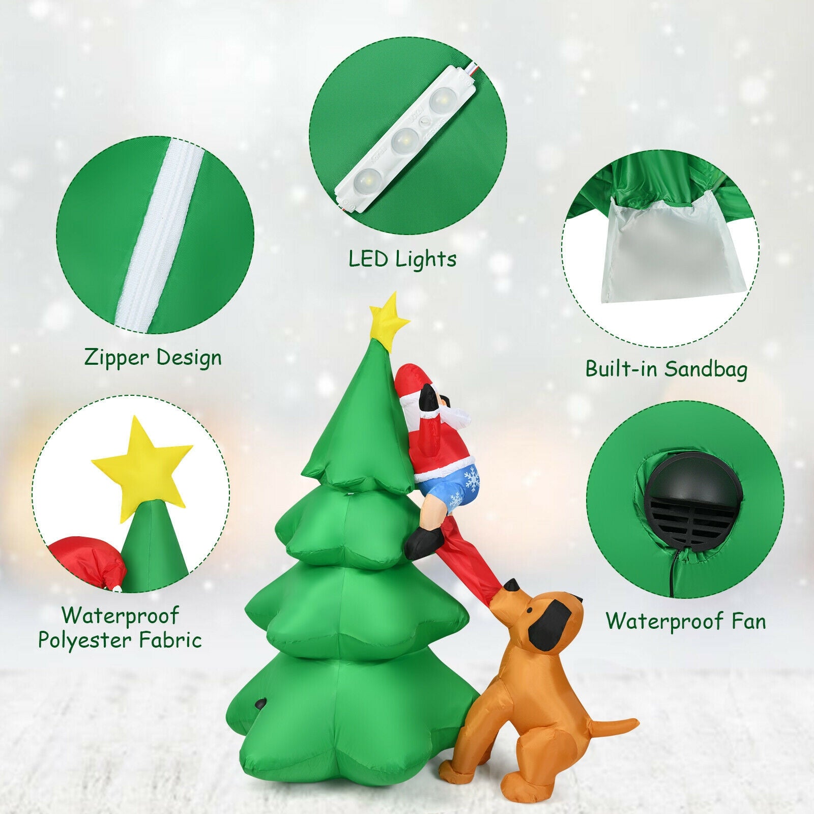 6.5 Feet Outdoor Inflatable Christmas Tree Santa Decor with LED LightsÂ